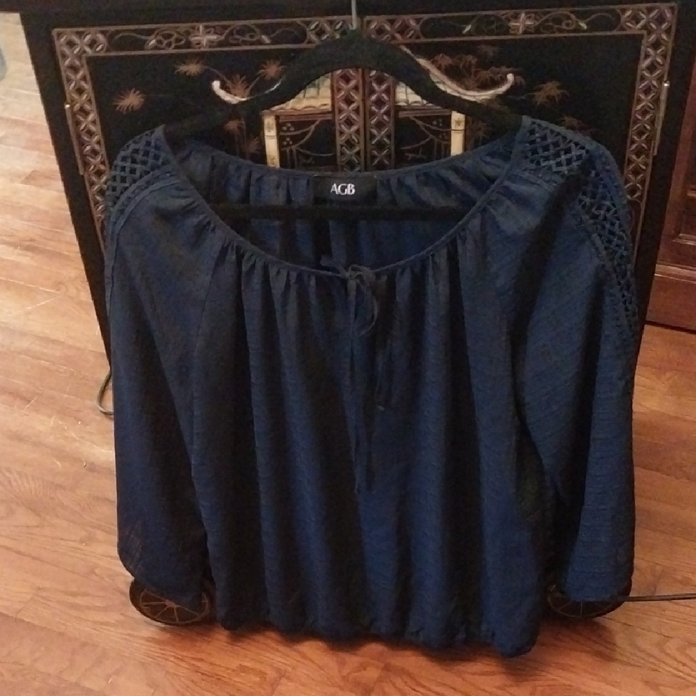 AGB Blue 3/4 Sleeve Tie Front Blouse